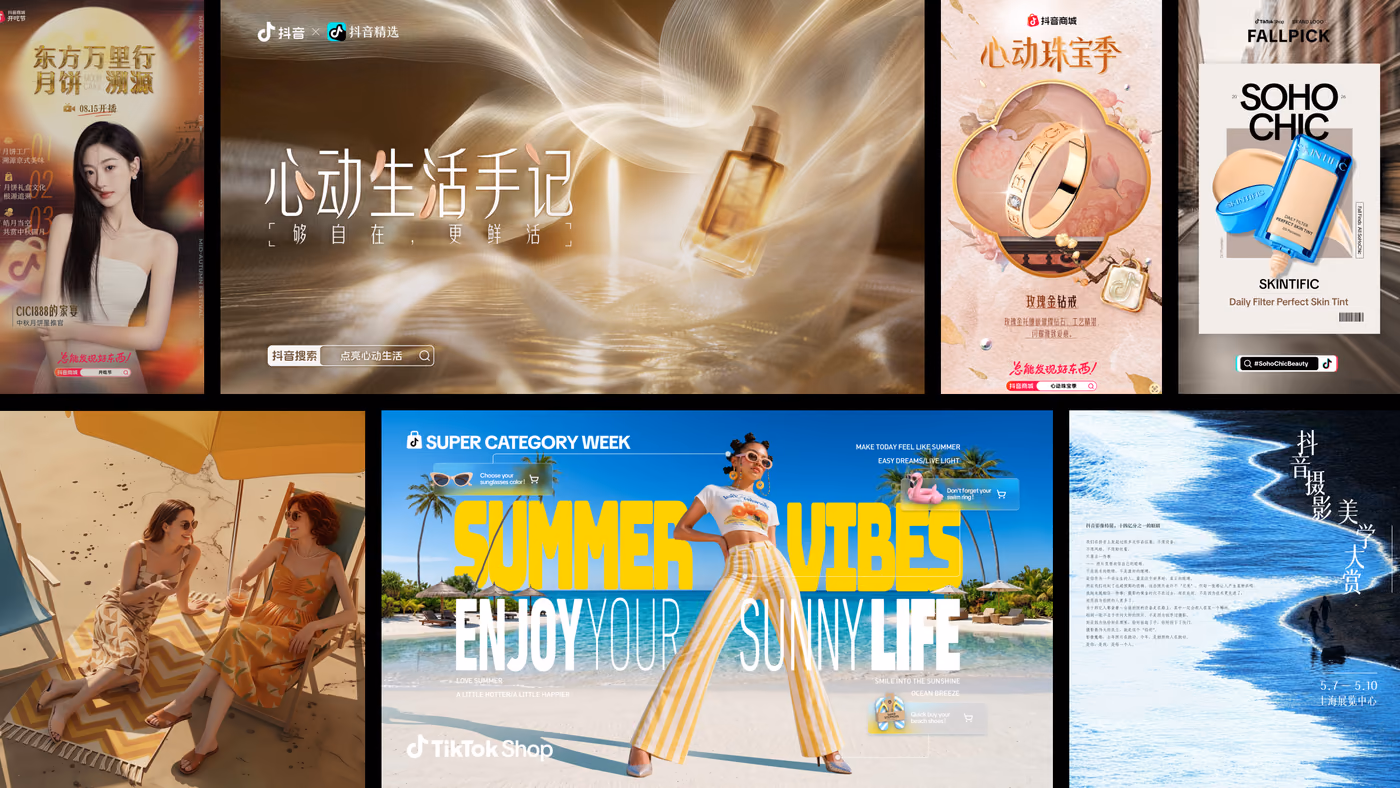 抖音心动生活手记香氛主题主视觉陈列于商场屏幕