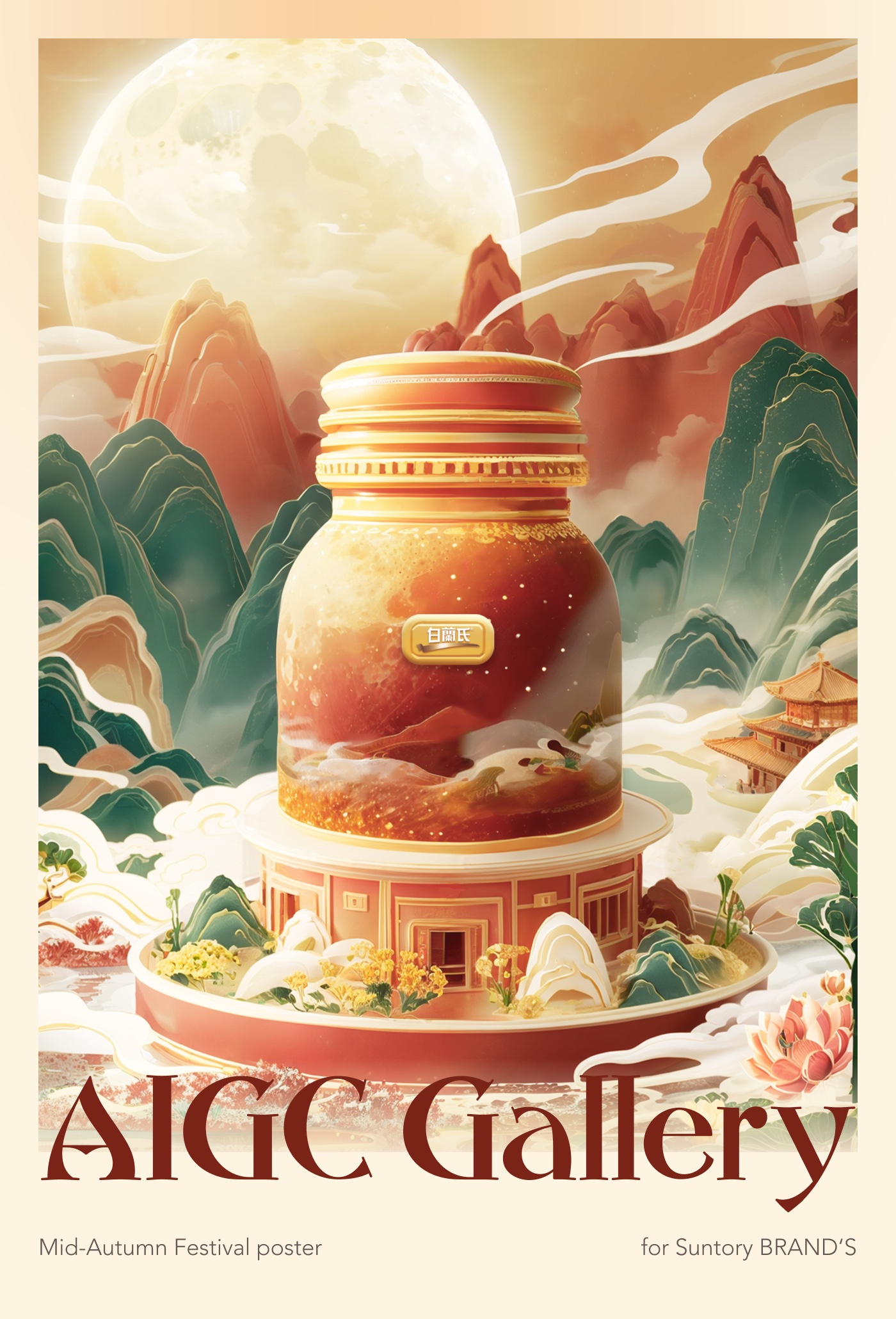 月下山水与白兰氏瓶罐中秋视觉