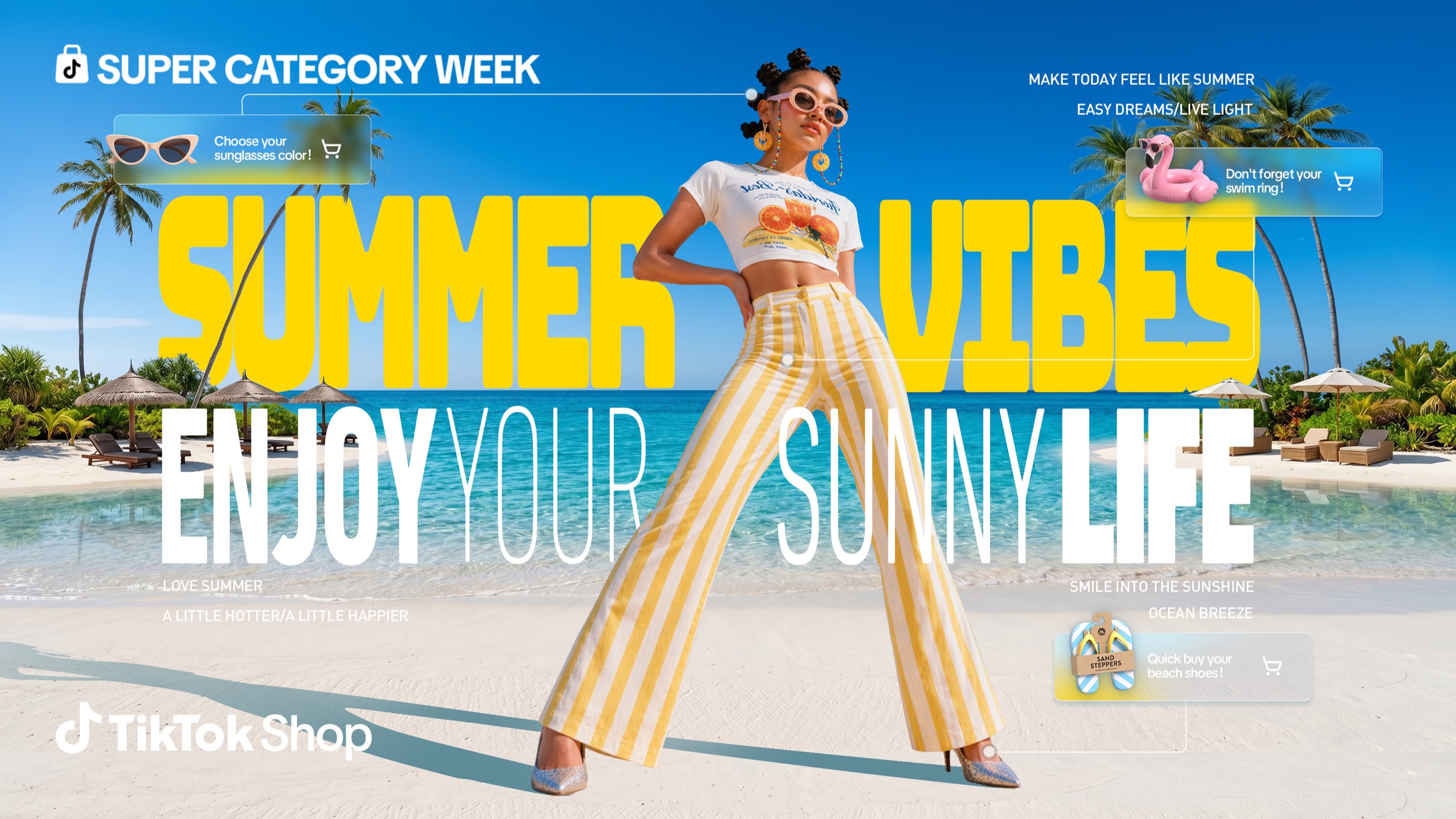 TikTok Shop Summer Vibes 带商品提示卡的活动主视觉